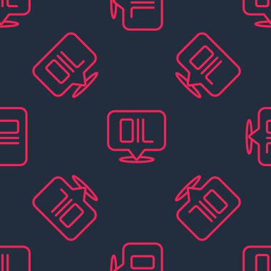 Red line Word oil icon isolated seamless pattern on black background.  Vector