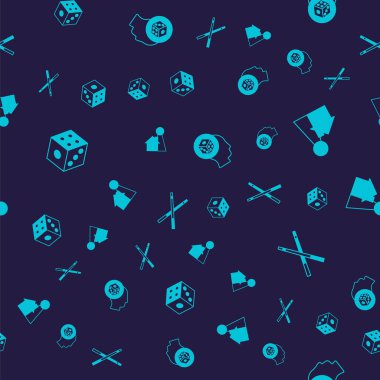 Set Game dice, Chip for board game,  and Crossed billiard cues on seamless pattern. Vector