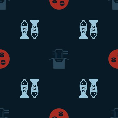 Set Sushi, Asian noodles in paper box and Served fish on plate on seamless pattern. Vector