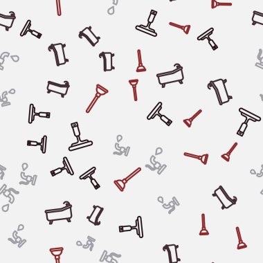 Set line Rubber cleaner for windows, Bathtub, Water tap and plunger on seamless pattern. Vector