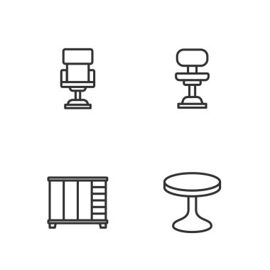 Set line Round table, Wardrobe, Office chair and  icon. Vector