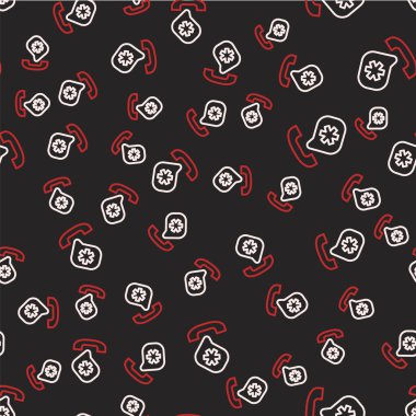 911 'i acil durum ikonuna bağlayan hat telefonu siyah arkaplanda izole edilmiş. Polis, ambulans, itfaiye, çağrı, telefon. Vektör