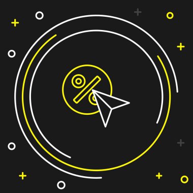 Satır İndirim etiketi simgesi siyah arkaplanda izole edildi. Etiket alışverişi. Özel teklif işareti. İndirim kuponları sembolü. Renkli taslak konsepti. Vektör