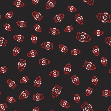 Line Fire hydrant icon isolated seamless pattern on black background.  Vector