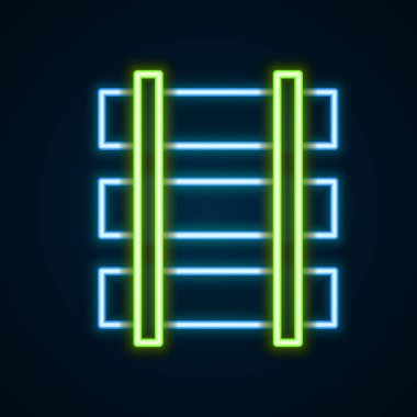 Parlayan neon hattı demiryolu bariyeri simgesi siyah arka planda izole edildi. Renkli taslak konsepti. Vektör