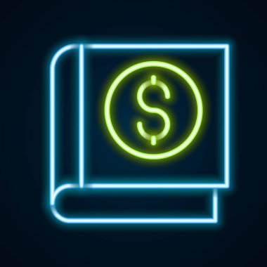 Parlayan neon hattı Finansal kitap simgesi siyah arka planda izole edildi. Renkli taslak konsepti. Vektör