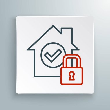 Hat Evi koruma altında beyaz arka planda izole edilmiş bir simge. Eve git ve kilitle. Koruma, güvenlik, güvenlik, koruma, savunma konsepti. Renkli taslak konsepti. Vektör
