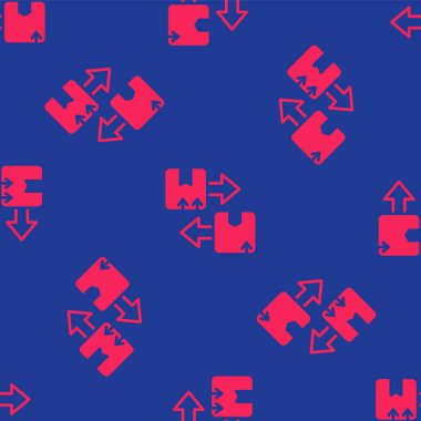 Kırmızı karton kutu, mavi arkaplanda izole edilmiş trafik sembolü simgesi. Kutu, paket, paket işareti. Teslimat, ulaşım ve nakliye. Vektör