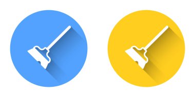 White Mop icon isolated with long shadow background. Cleaning service concept. Circle button. Vector