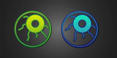 Green and blue Eye icon isolated on black background. Happy Halloween party.  Vector