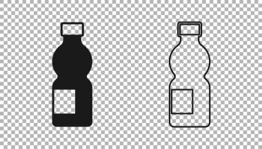 Şeffaf arkaplanda izole edilmiş siyah bir su ikonu şişesi. Soda su içme tabelası. Vektör