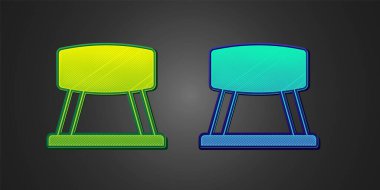 Green and blue Pommel horse icon isolated on black background. Sports equipment for jumping and gymnastics.  Vector