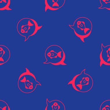 Kırmızı Balık simgesi mavi arkaplandaki kusursuz deseni izole etti. Vektör
