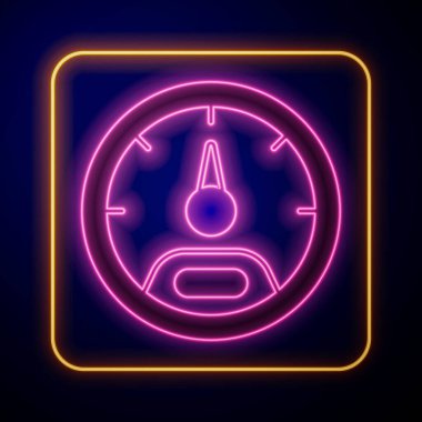 Parlayan neon hız göstergesi simgesi siyah arkaplanda izole edildi. Vektör