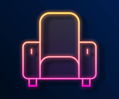 Parlayan neon hattı sinema koltuğu simgesi siyah arkaplanda izole edildi. Vektör