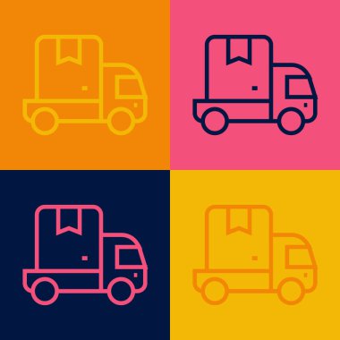 Pop Art Line Kargo Aracı ikonu renk arkaplanında izole edildi. Vektör