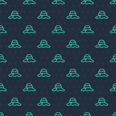 Yeşil çizgi Balıkçı şapkası ikonu mavi arka planda kusursuz desen izole etti. Vektör