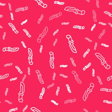 Beyaz çizgi bıçak ikonu kırmızı arkaplanda pürüzsüz desen izole etti. Çatal bıçak sembolü. Vektör