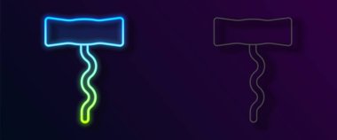 Parlak neon hattı şarap tirbuşonu simgesi siyah arkaplanda izole edildi. Vektör