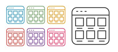 Beyaz arkaplanda izole edilmiş ekran simgesinden Online alışveriş satışı ayarla. Konsept e-ticaret, e-ticaret, online iş pazarlama. Simgeleri renklendirin. Vektör