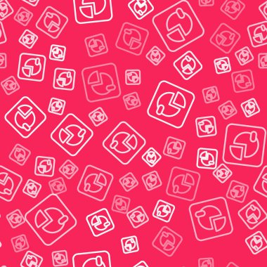 Beyaz çizgi pasta grafiği bilgi simgesi kırmızı arkaplanda izole edilmiş kusursuz desen. Diyagram çizelgesi. Vektör