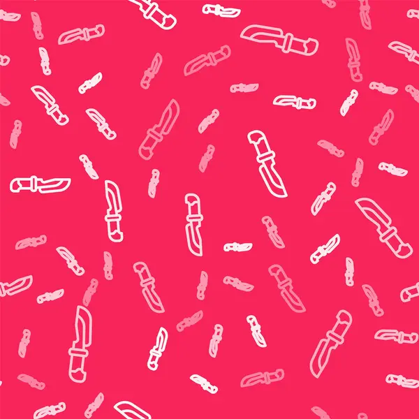 Beyaz çizgi bıçak ikonu kırmızı arkaplanda pürüzsüz desen izole etti. Çatal bıçak sembolü. Vektör