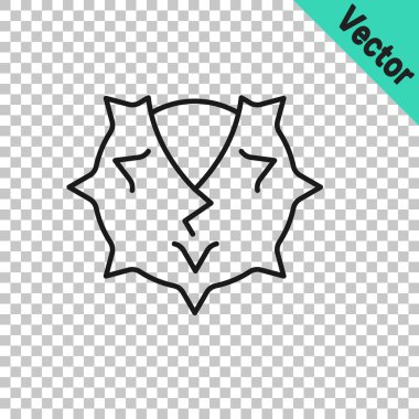 Şeffaf arkaplanda siyah çizgi Kestane simgesi izole edildi. Dikenli ve sert kestane. Vektör