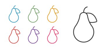 Beyaz arkaplanda Pear simgesini ayır. Yaprak sembollü meyve. Simgeleri renklendirin. Vektör