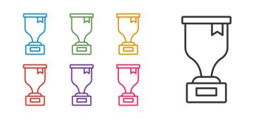 Beyaz arkaplanda çizgi ödül kupasının simgesini ayır. Galibiyet ödülü sembolü. Şampiyonluk ya da yarışma kupası. Spor başarısı işareti. Simgeleri renklendirin. Vektör