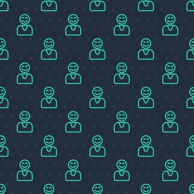 Green line Happy customer icon isolated seamless pattern on blue background.  Vector