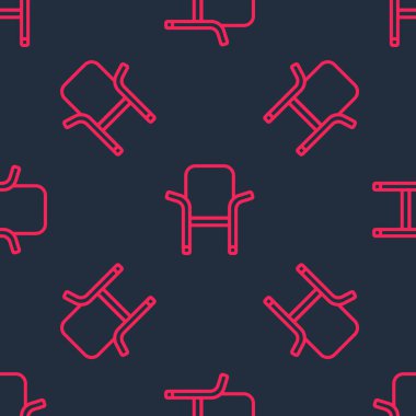 Kırmızı çizgi Kamp portatif katlanabilir sandalye simgesi siyah arkaplanda izole edilmiş pürüzsüz desen. Dinlen ve rahatla. Balık koltuğu. Vektör