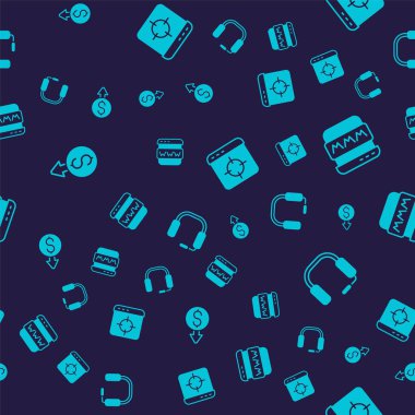 Set Financial growth dollar Browser window Target financial goal and Headphones on seamless pattern. Vector.