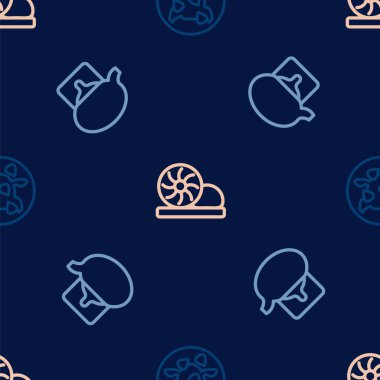 Set line Kung Pao chicken Traditional tea ceremony and Xiao long bao on seamless pattern. Vector.