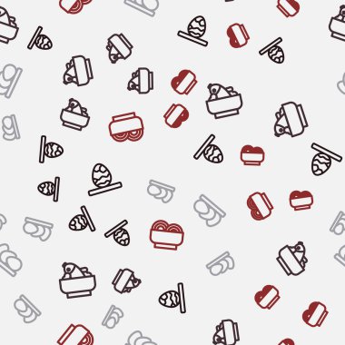Set line Chinese tea egg Rice with fish bowl Chicken and Asian noodles on seamless pattern. Vector.