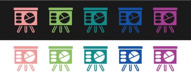 Grafik, zamanlama, grafik, diyagram, bilgi grafiği, turta grafik simgesini siyah ve beyaz arkaplanda izole edilmiş olarak ayarla. Vektör