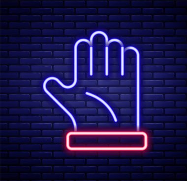 Glowing neon line Beekeeper glove icon isolated on brick wall background. Colorful outline concept. Vector
