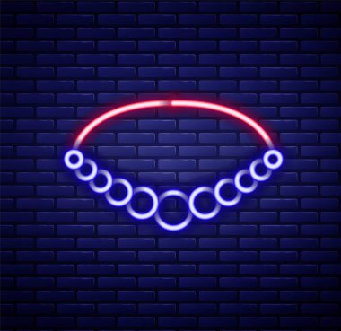 Glowing neon line Pearl necklace icon isolated on brick wall background. Colorful outline concept. Vector