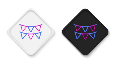 Beyaz arka planda izole edilmiş bayrak simgesi olan Çizgi Karnavalı çelengi. Doğum günü kutlaması için parti flamaları, festival dekorasyonu. Renkli taslak konsepti. Vektör