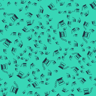 Black Marine bollard with rope tied on pier icon isolated seamless pattern on green background.  Vector