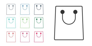 Beyaz arka planda siyah kağıt alışveriş torbası simgesi izole edildi. Paket işareti. Simgeleri renklendirin. Vektör