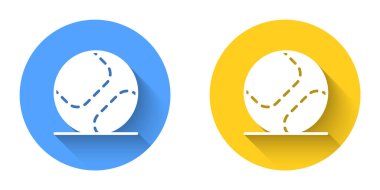 White Baseball ball icon isolated with long shadow background. Circle button. Vector