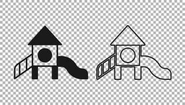 Siyah Kaydırak oyun alanı simgesi şeffaf arkaplanda izole edildi. Çocuklar kayar. Vektör