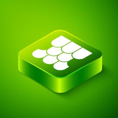 Isometric Roof tile icon isolated on green background. Green square button. Vector