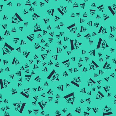 Black Masons symbol All-seeing eye of God icon isolated seamless pattern on green background. The eye of Providence in the triangle.  Vector