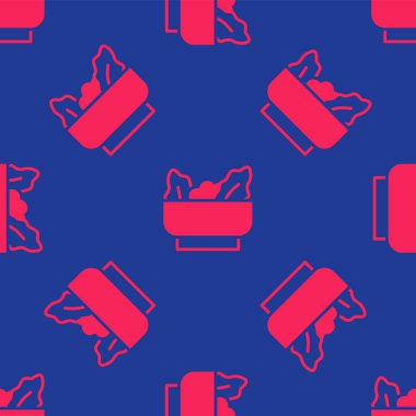 Kırmızı Wonton simgesi mavi arkaplandaki kusursuz deseni izole etti. Çin yemeği. Vektör