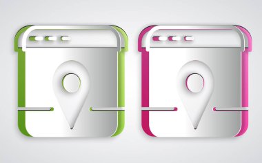 Kağıt kesiği Şehir Haritası yön bulma simgesi gri arkaplanda izole edildi. Mobil Uygulama Arayüzü tasarımı. Coğrafi konsept. Kağıt sanatı tarzı. Vektör