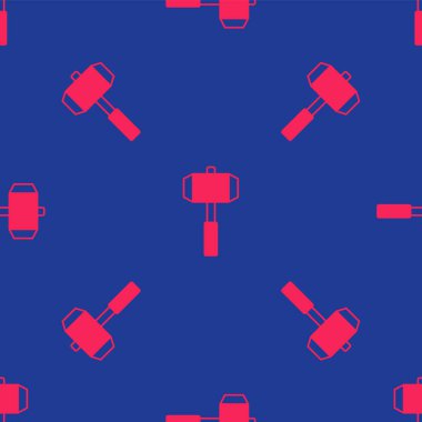 Red Sledgehammer icon isolated seamless pattern on blue background.  Vector