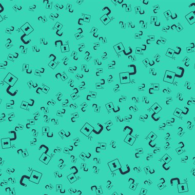 Siyah Açık asma kilit simgesi yeşil arkaplanda izole edilmiş pürüzsüz desen. Kilit açık işareti. Siber güvenlik kavramı. Dijital veri koruması. Vektör