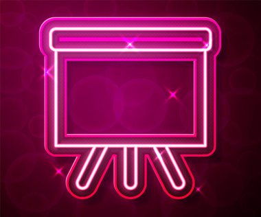 Glowing neon line Chalkboard icon isolated on red background. School Blackboard sign.  Vector