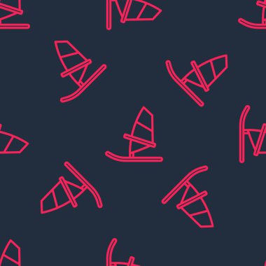 Kırmızı çizgi rüzgar sörfü simgesi siyah arkaplanda izole edilmiş. Vektör.